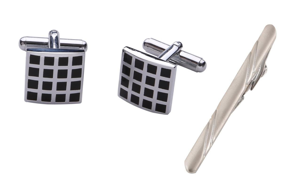 TRIPIN Cufflinks and TIE PIN Set for Men Silver Black Colour for Office Corporate Party French Cuff Shirts Shirt Suit Blazer in A Gift Box 83-633