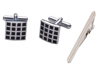 TRIPIN Cufflinks and TIE PIN Set for Men Silver Black Colour for Office Corporate Party French Cuff Shirts Shirt Suit Blazer in A Gift Box 83-632