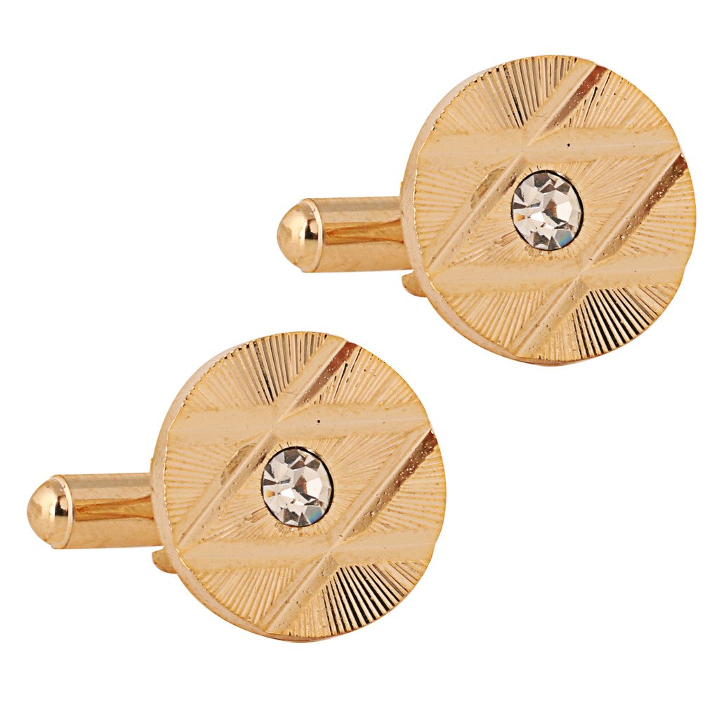 TRIPIN Cufflinks for Men Golden Gold with SELF Design and Diamond Crystals for Office Corporate Party French Cuff Shirts Shirt Suit Blazer in A Gift Box TNSPGOLD393