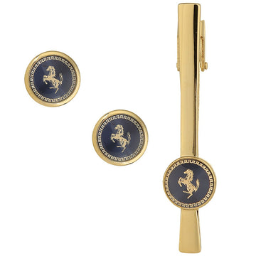 TRIPIN Cufflinks and TIE PIN Set for Men Golden Gold Colour with Royal Logo for Office Corporate Party French Cuff Shirts Shirt Suit Blazer in A Gift Box TSBPZGOLDSET1040