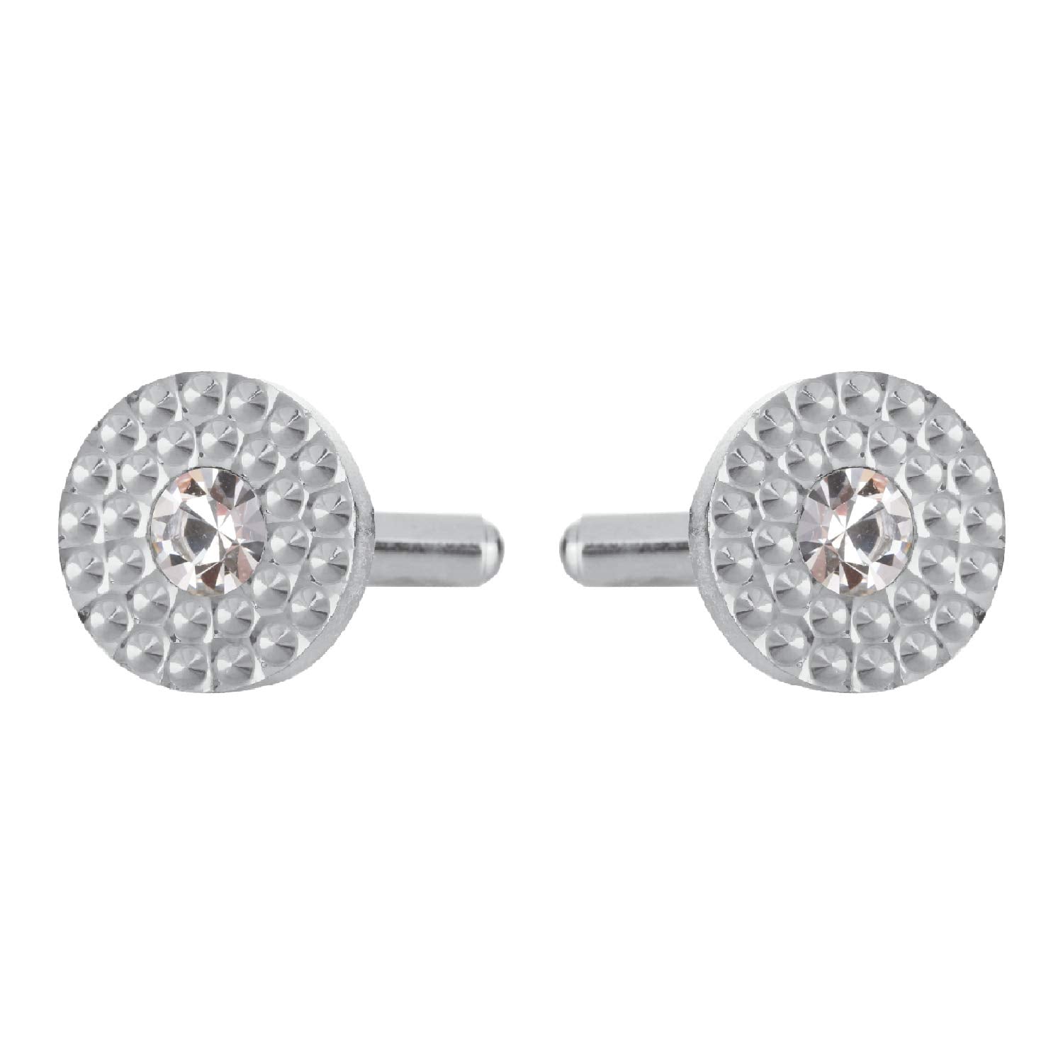 TRIPIN Brass Silver Cufflinks with Diamond Crystal and Amazing SELF Design for Men in A Gift Box TJHOSIL1894