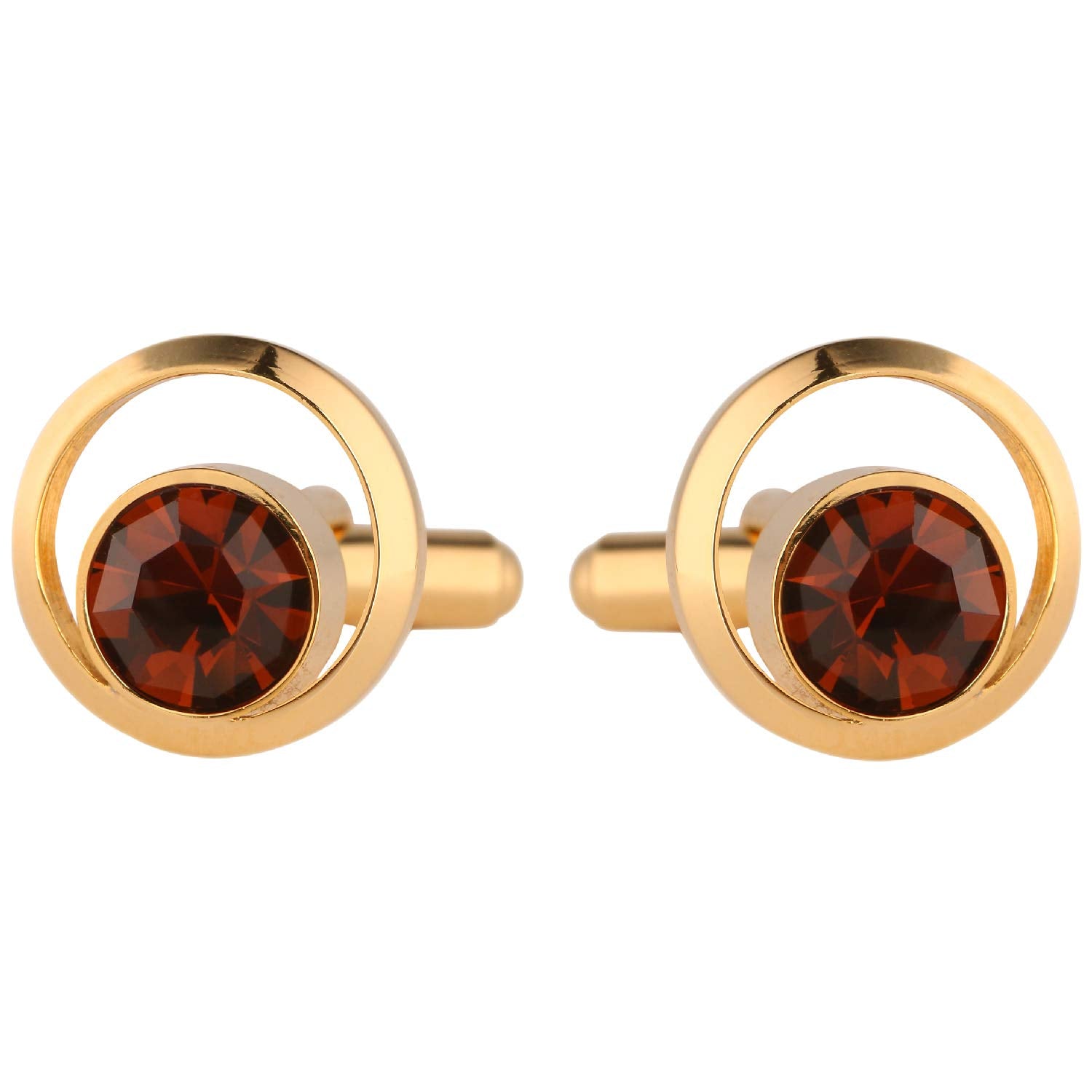 TRIPIN Brass Silver See Through Cufflinks with Brown Stone for Men in A Gift Box TJHOGOLD1876