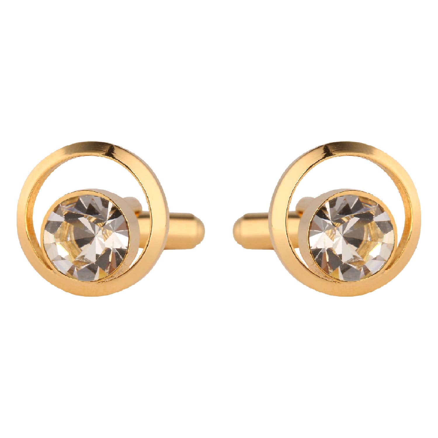 TRIPIN Brass Gold Golden See Through Cufflinks with Diamond Crystal for Men in A Gift Box TJHOGOLD1895
