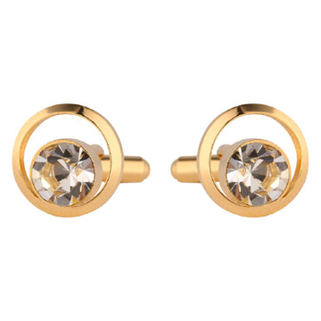 TRIPIN Brass Gold Golden See Through Cufflinks with Diamond Crystal for Men in A Gift Box TJHOGOLD1895