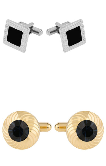 TRIPIN Cufflinks Combo Set for Men Silver Black Colour for Office Corporate Party French Cuff Shirts Shirt Suit Blazer in A Gift Box 779-1675