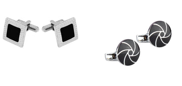 TRIPIN Cufflinks Combo Set for Men Silver Black Colour for Office Corporate Party French Cuff Shirts Shirt Suit Blazer in A Gift Box 779-319