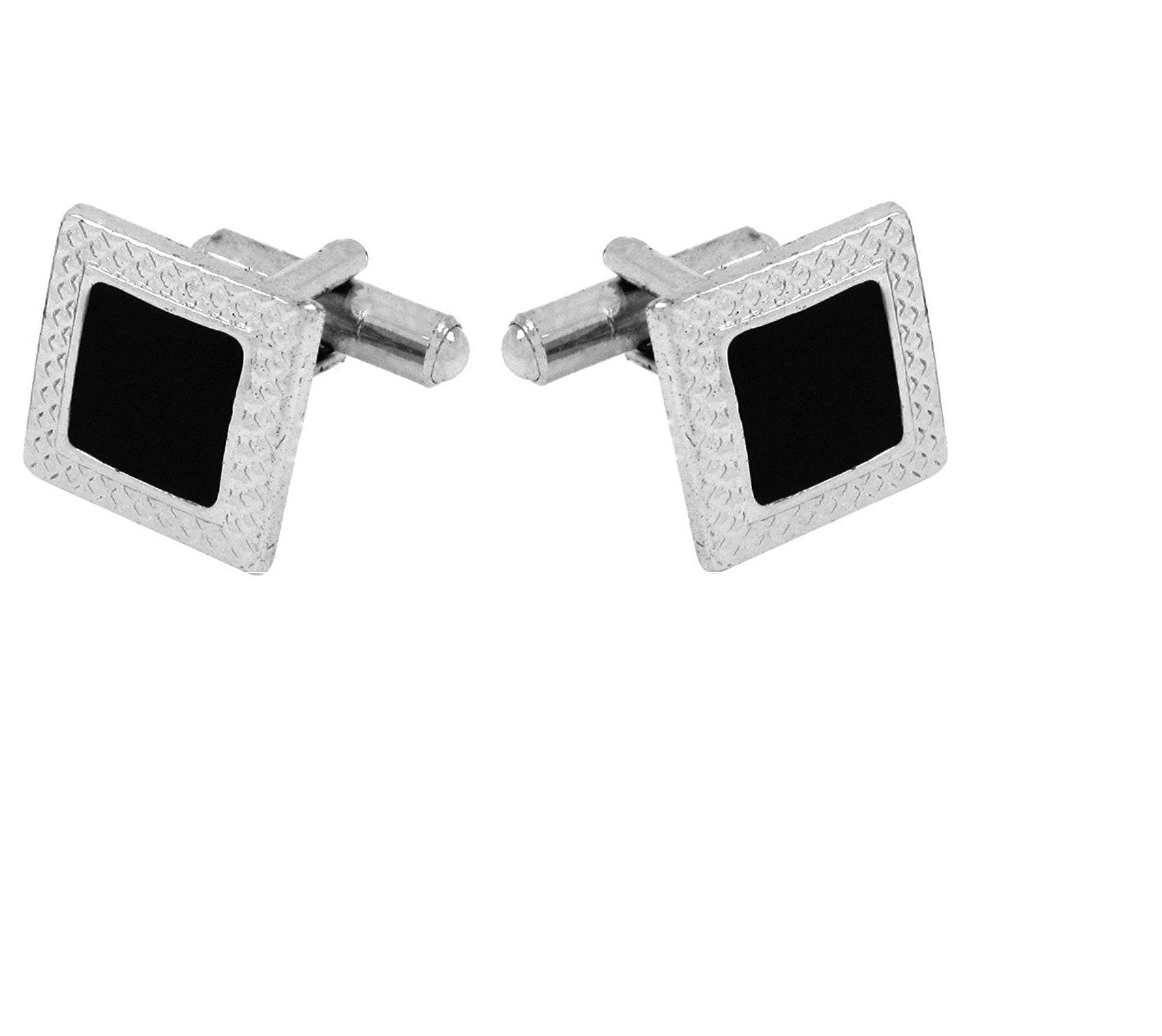 TRIPIN Silver and Black Metal Cufflinks For Men