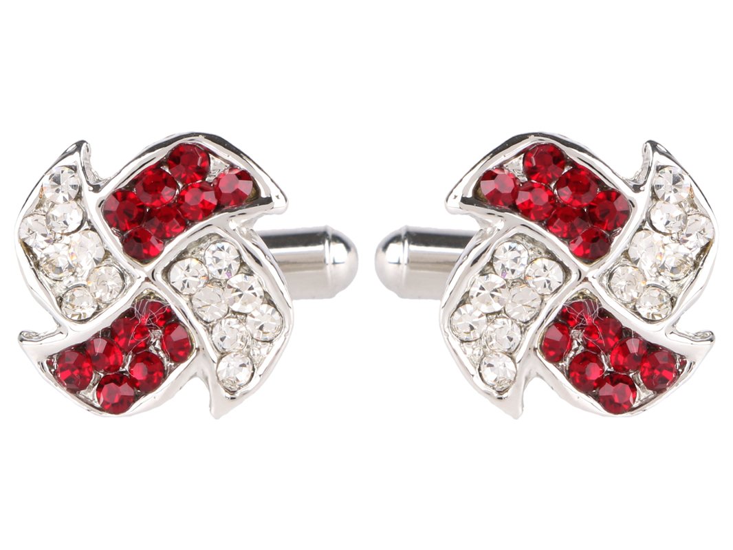 TRIPIN Cufflinks for Men Silver Unique Shape with RED Diamond Crystals Stone for Office Corporate Party French Cuff Shirts Shirt Suit Blazer in A Gift Box TSAPZSIL826