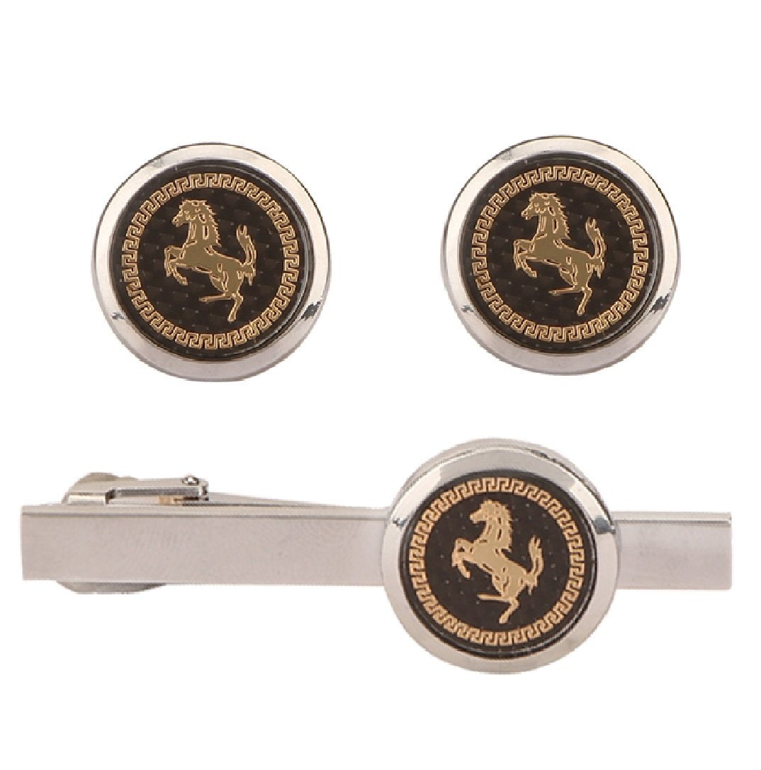 TRIPIN Cufflinks and TIE PIN Set for Men Silver Colour with Royal Logo for Office Corporate Party French Cuff Shirts Shirt Suit Blazer in A Gift Box TSTZZSILSET245