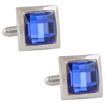 TRIPIN Cufflinks for Men Silver with Blue Diamond Crystal for Office Corporate Party French Cuff Shirts Shirt Suit Blazer in A Gift Box TSBPZSIL682