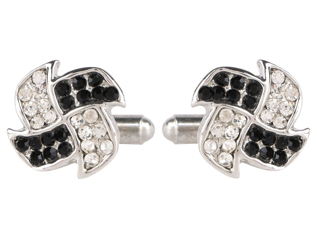 TRIPIN Cufflinks for Men Silver Unique Shape with Black Diamond Crystals Stone for Office Corporate Party French Cuff Shirts Shirt Suit Blazer in A Gift Box TSAPZSIL830