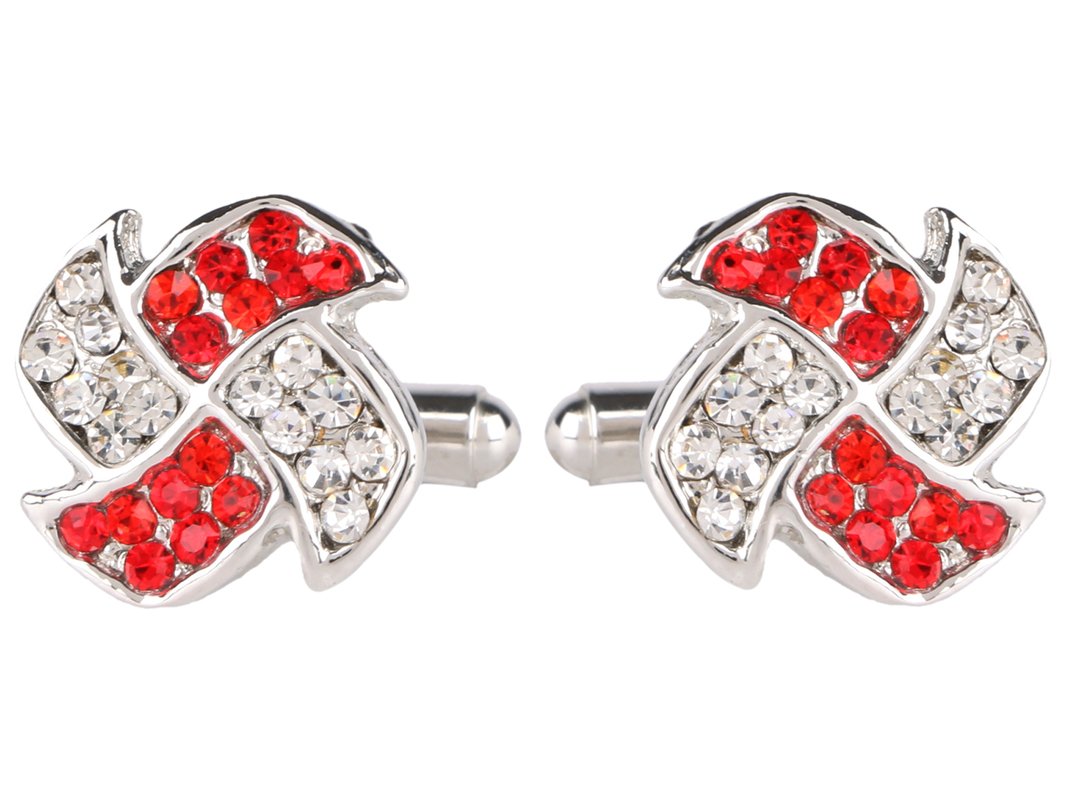 TRIPIN Cufflinks for Men Silver Unique Shape with RED Diamond Crystals Stone for Office Corporate Party French Cuff Shirts Shirt Suit Blazer in A Gift Box TSAPZSIL828