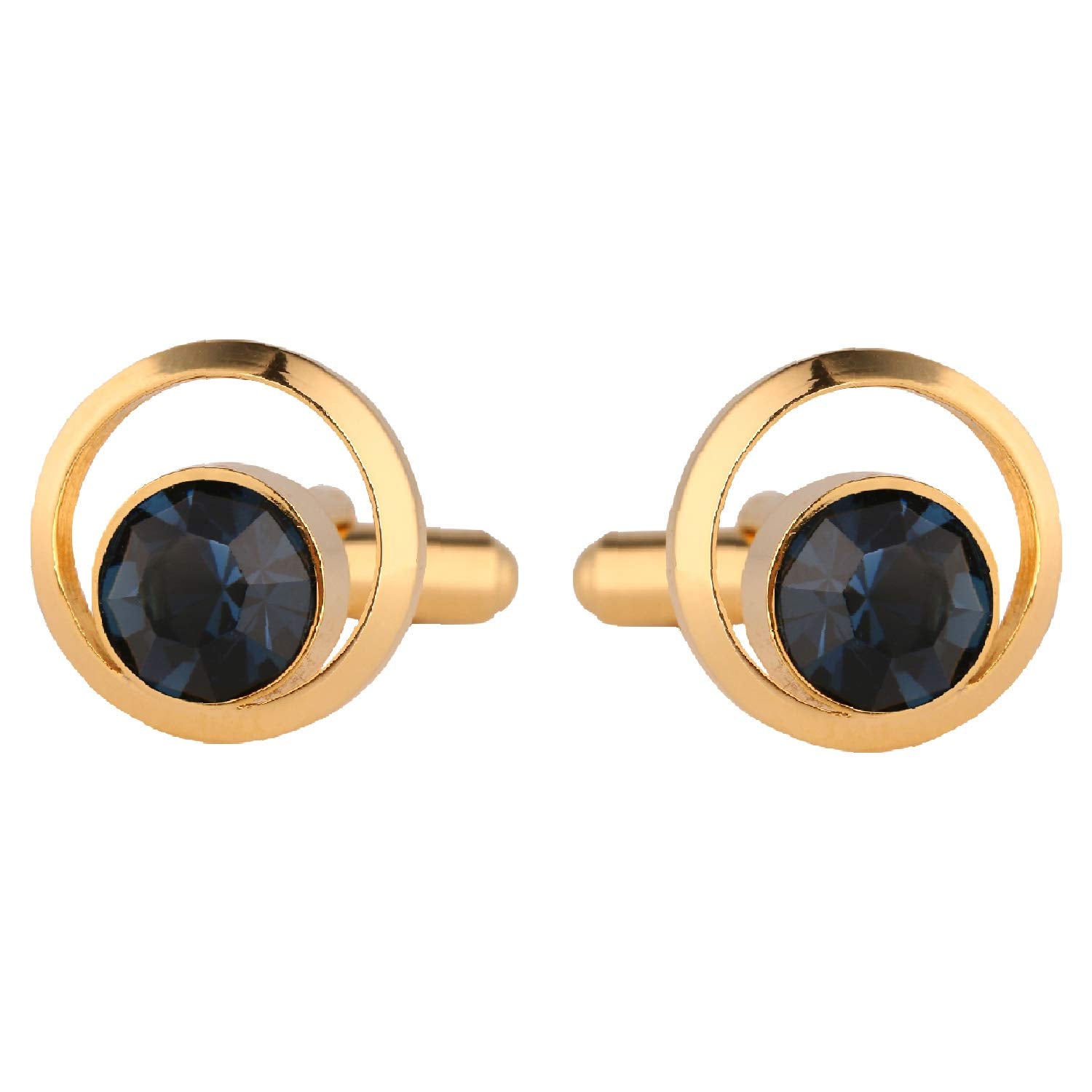 TRIPIN Brass Gold Golden See Through Cufflinks with Blue Stone for Men in A Gift Box TJHOGOLD1893