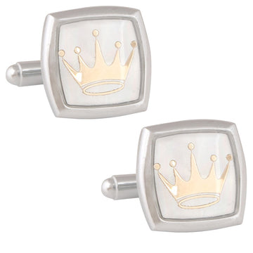 TRIPIN Men's Brass Silver Crown Royal Logo Cufflinks