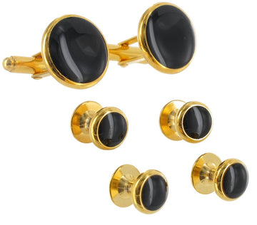 Tripin Black and Gold Tuxedo Button Studs with Matching Cufflinks for Men in a Gift Box TSHOSIL376