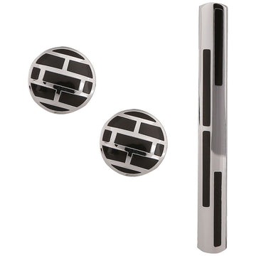 TRIPIN Cufflinks and TIE PIN Set for Men Silver and Black Colour for Office Corporate Party French Cuff Shirts Shirt Suit Blazer in A Gift Box TSBPZSILSET1042