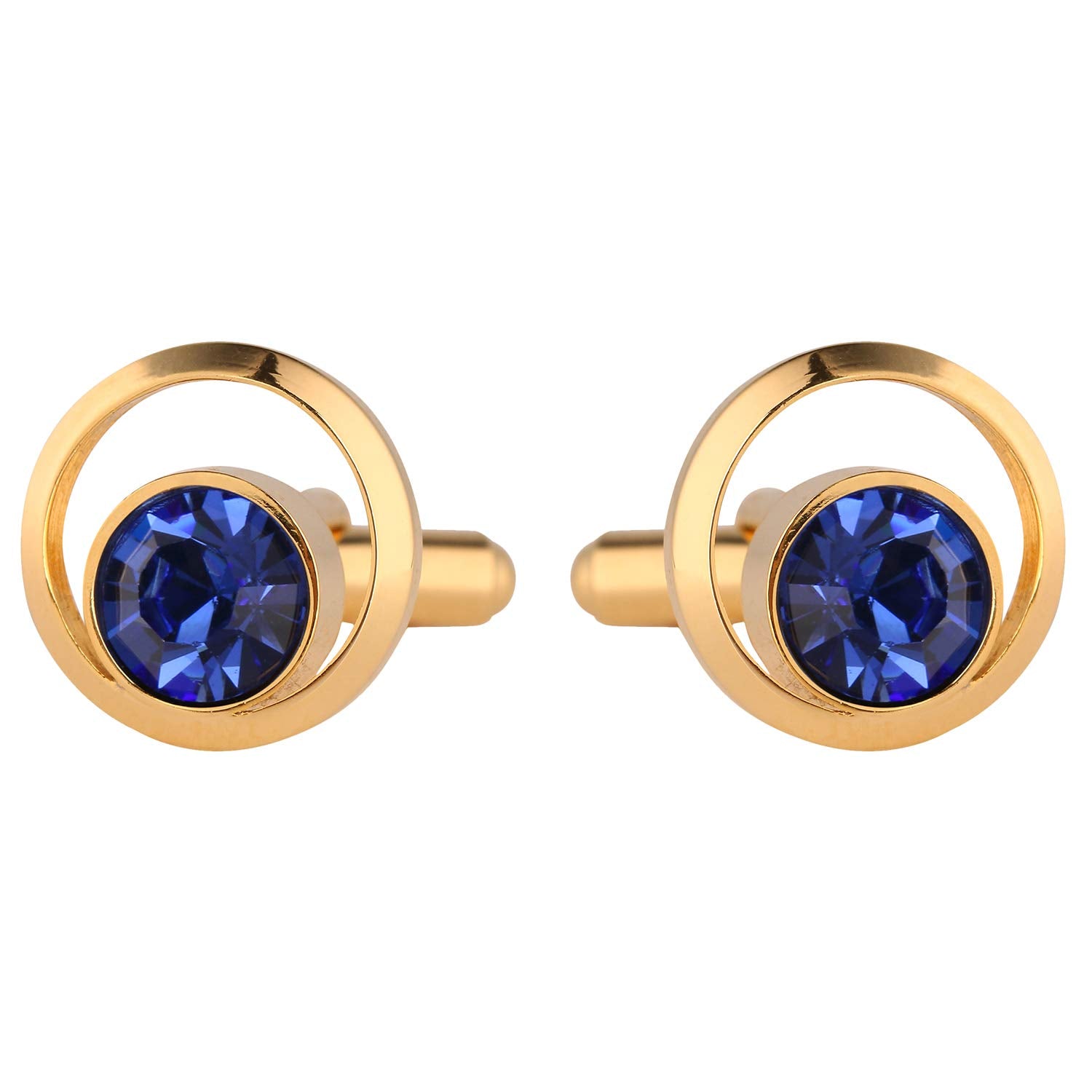 TRIPIN Brass Gold Golden See Through Cufflinks with Blue Stone for Men in A Gift Box TJHOGOLD1877