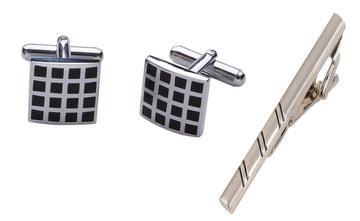 TRIPIN Cufflinks and TIE PIN Set for Men Silver Black Colour for Office Corporate Party French Cuff Shirts Shirt Suit Blazer in A Gift Box 83-635