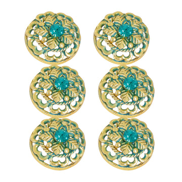 TRIPIN Antique Alloy Round Button for Coat Blazer Suit, Sherwani and Indian Dresses Sports Coat Uniform Jacket Beautiful Ethnic Classy Design (Pcs - 6) (Sky Blue)