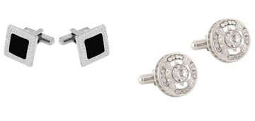 TRIPIN Cufflinks Combo Set for Men Silver Black Colour for Office Corporate Party French Cuff Shirts Shirt Suit Blazer in A Gift Box 779-422
