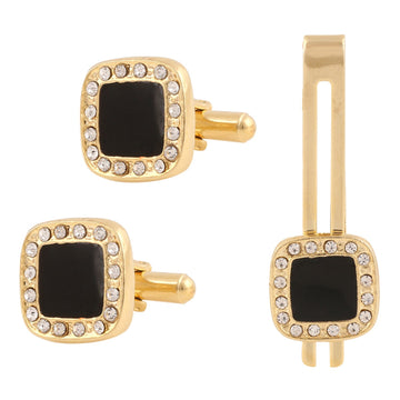 TRIPIN Cufflinks and TIE PIN Set for Men Golden Gold Black Colour for Office Corporate Party French Cuff Shirts Shirt Suit Blazer in A Gift Box TSAPZSILSET572