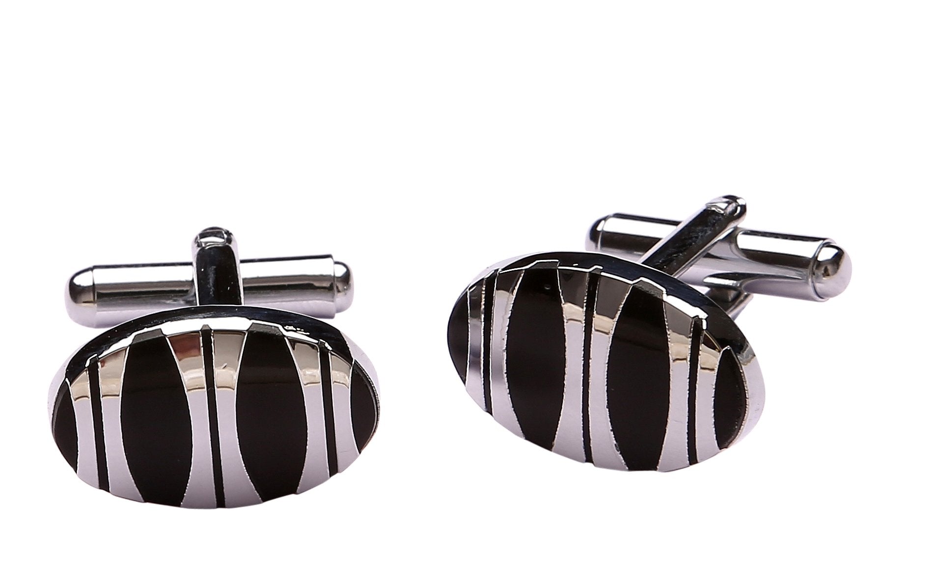 TRIPIN Cufflinks for Men Silver Black Oval for Office Corporate Party French Cuff Shirts Shirt Suit Blazer in A Gift Box TNABZSIL49