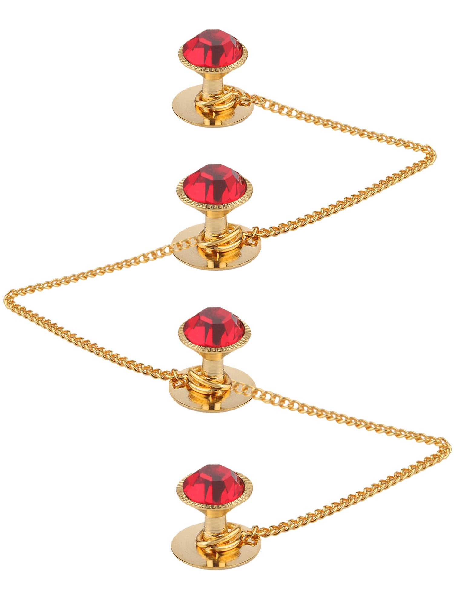 TRIPIN Men's Brass Kurta Buttons with Blue Diamond Crystal and Chain in a Box 1 (Red) TNSPKURTA1820