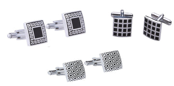 TRIPIN Cufflinks Combo Set for Men Silver Black Colour for Office Corporate Party French Cuff Shirts Shirt Suit Blazer in A Gift Box 83.84.93ALL