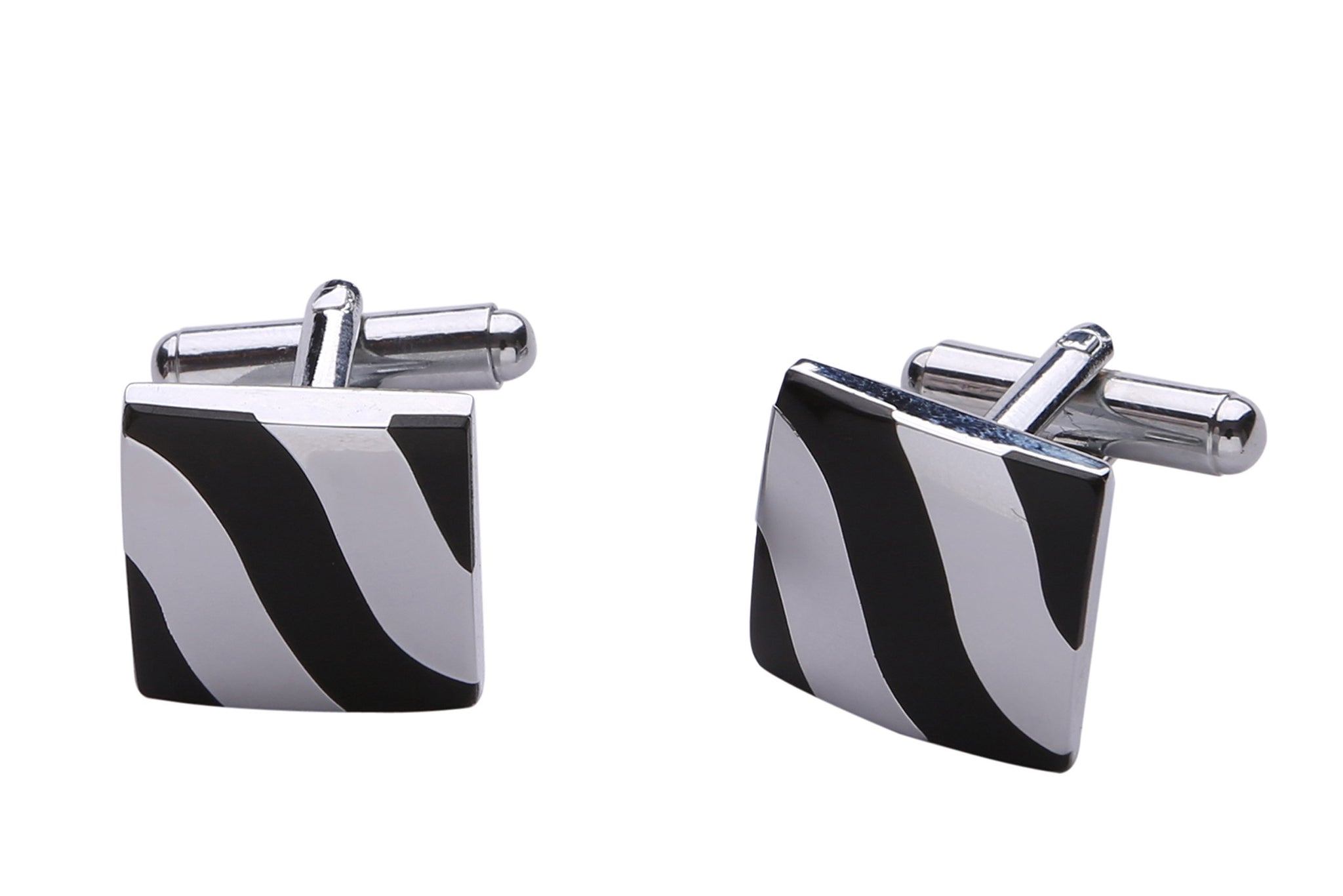TRIPIN Square Brass Cufflinks for Men ( Silver and Black)