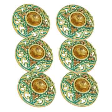 TRIPIN Antique Alloy Round Button for Coat Blazer Suit, Sherwani and Indian Dresses Sports Coat Uniform Jacket Beautiful Ethnic Classy Design (Pcs - 6) (Green)