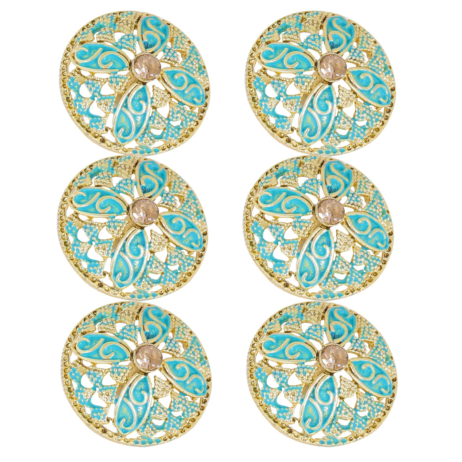 TRIPIN Antique Alloy Round Button for Coat Blazer Suit, Sherwani and Indian Dresses Sports Coat Uniform Jacket Beautiful Ethnic Classy Design (Pcs - 6) (Golden Sky Blue)