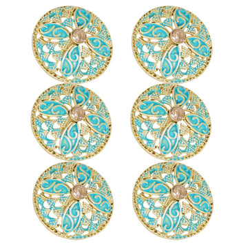 TRIPIN Antique Alloy Round Button for Coat Blazer Suit, Sherwani and Indian Dresses Sports Coat Uniform Jacket Beautiful Ethnic Classy Design (Pcs - 6) (Golden Sky Blue)