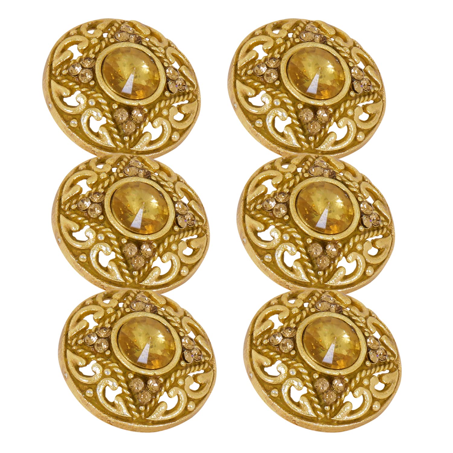 TRIPIN Antique Alloy Round Button for Coat Blazer Suit, Sherwani and Indian Dresses Sports Coat Uniform Jacket Beautiful Ethnic Classy Design (Pcs - 6) (Yellow)