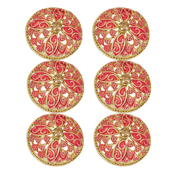 TRIPIN Antique Alloy Round Button for Coat Blazer Suit, Sherwani and Indian Dresses Sports Coat Uniform Jacket Beautiful Ethnic Classy Design (Pcs - 6) (Golden RED)